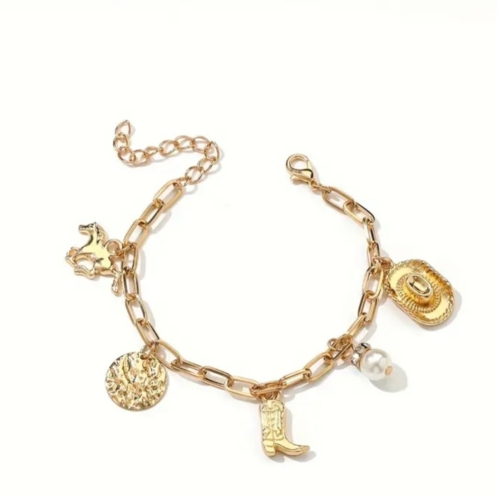 Western Gold Charm Bracelet Cowgirl Bracelet